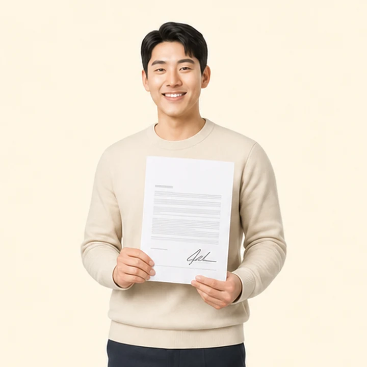 스타리아 신차 장기렌트 서면 견적서를 들고 있는 고객